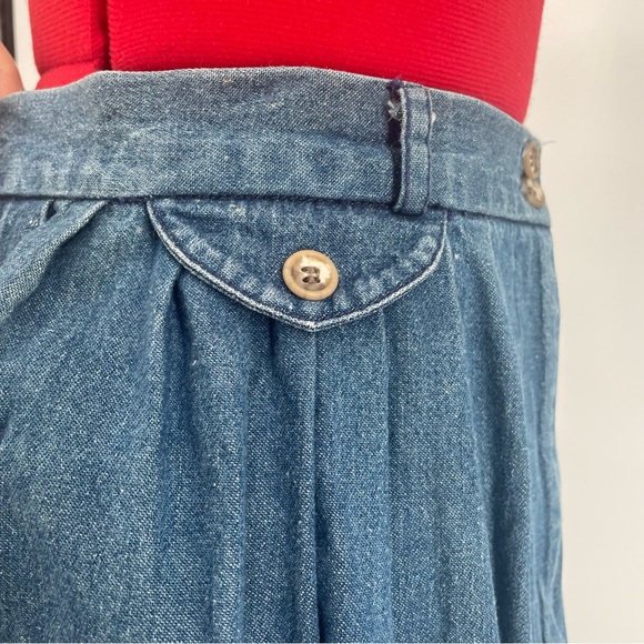 80s Vtg Preswick & Moore High Waist Denim Cotton Pleated Midi Skirt - Picture 11 of 13